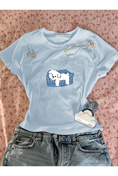 Toum Κροπ Μπλούζα με Σχέδιο Σκύλου, Χαριτωμένη και Γλυκιά, με Λεπτομέρεια Ζών...