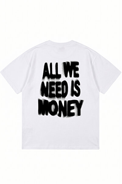 DASH WEAR تي شيرت أبيض كبير الحجم مطبوع عليه Money