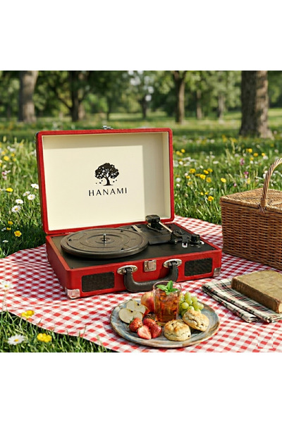 QUIQA Hanami Red hem bluetooth'lu hem sarjlı tüm plakları çalabilen pikap