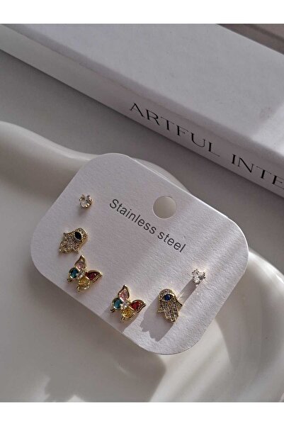 Bubbleatelier Steel Set of 6 Gold Earrings Resistant to Tarnishing