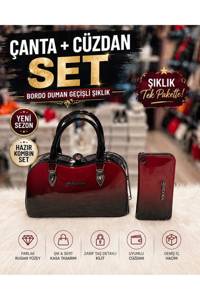 Pandora Bags Women's Burgundy Patent Leather Bag Wallet Set Stylish Combinati...