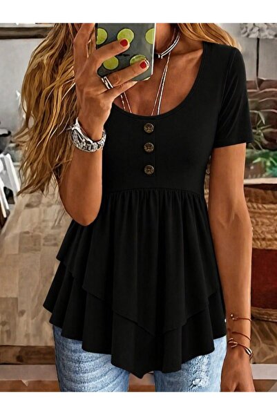 Modayakamoz Γυναικεία κοντομάνικη μπλούζα από βισκόζη με στρογγυλή λαιμόκοψη ...