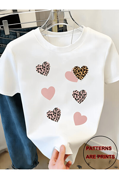one button Μπλουζάκι Premium Oversize με σχέδιο λεοπάρ και στάμπα Love Heart