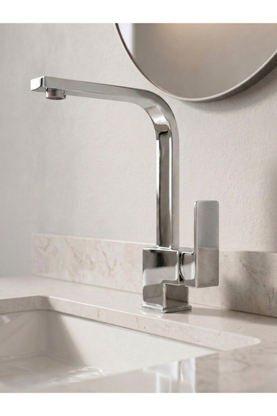 RALKEN Kare Model Krom Banyo Lavabo Bataryası Musluğu - %100 Pirinç, Paslanma...