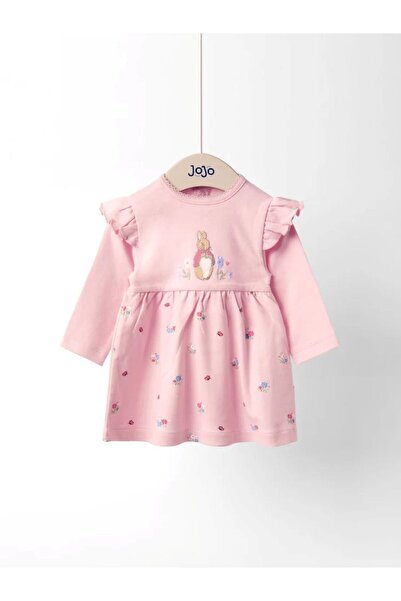 Next Baby Jojo Maman Bébé Pink Long Sleeve Flopsy Rabbit Floral Ruffle Dress