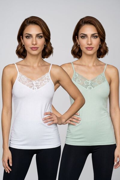 fevien Women's 2-Pack V-Neck Lace Rope Strap Cotton Undershirt Stylish Comfor...