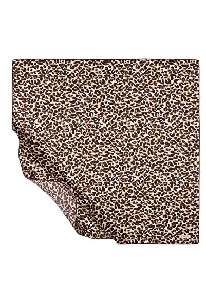 ipekevi Brown Leopard Pattern Tivil Silk Scarf