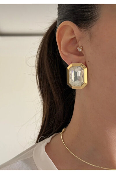 shop Marquise Large Baguette Gold Steel Earrings