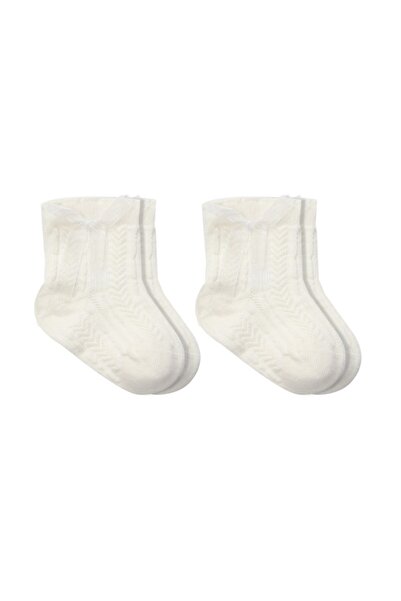 NW NessiWorld Bowknot Combed Cotton Socks 2-Pack 10150 Ecru