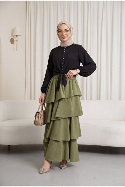 Modamorfo Φούστα Cupra με ελαστική μέση και επένδυση -χακί