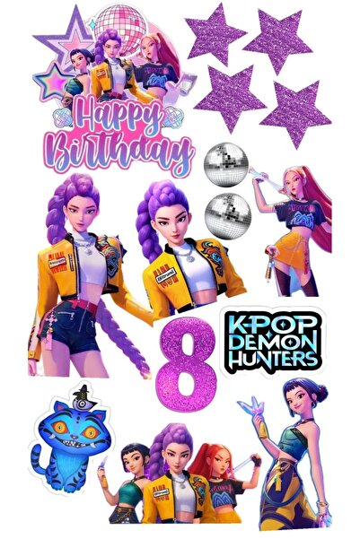 telaşe memuru K-POP Demon Hunters 8 Yaş Pasta Süsü - Yenilebilir Kağıt Pasta ...