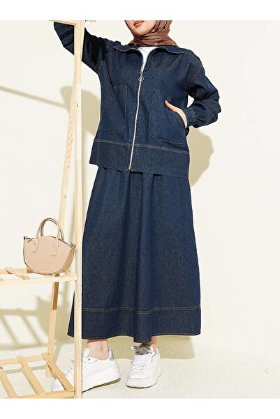 Lavanta Tekstil Σετ τζιν με διπλές τσέπες και φούστα με φερμουάρ