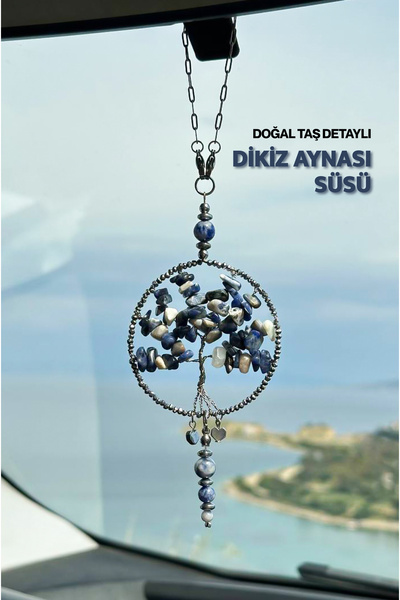 RAVVORA Sodalit Doğal Taşlı Dikiz Aynası Süsü Hayat Ağacı El Yapımı Araba Aks...