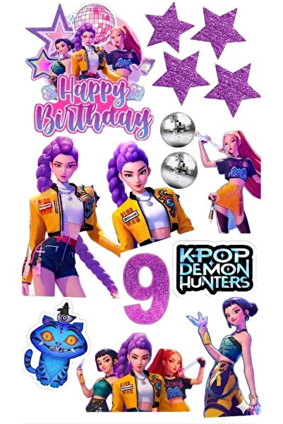 telaşe memuru K-POP Demon Hunters 9 Yaş Pasta Süsü - Yenilebilir Kağıt Pasta ...