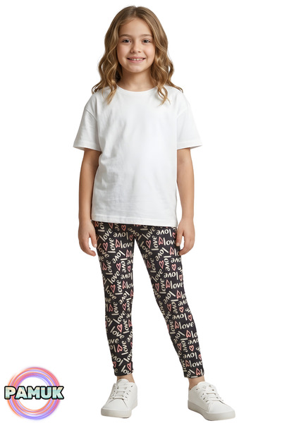 United Fabrics Patterned Children's Leggings - Girls' Leggings with Love Writ...