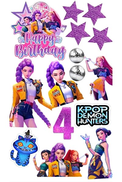 telaşe memuru K-POP Demon Hunters 4 Yaş Pasta Süsü - Yenilebilir Kağıt Pasta ...