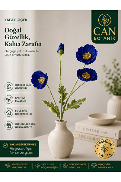 CANBOTANİK Yapay çiçek 4 yapraklı haşhaş çiçeği lacivert
