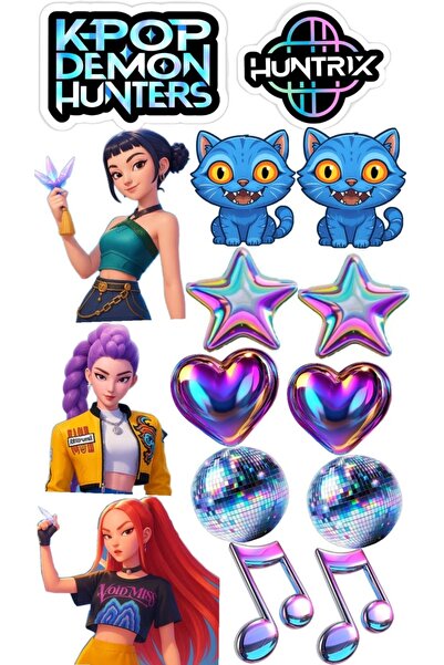 telaşe memuru K-POP Demon Hunters Pasta Süsü - Yenilebilir Kağıt Pasta Üstü S...