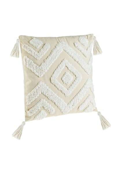 OEM Summer Decorative Pillow Beige with White Geometric Relief Shapes 43x43cm