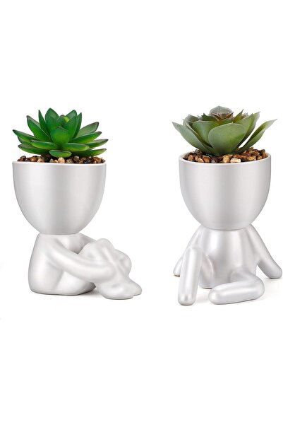 Generic Small modern white ceramic human succulent artificial plants, cute of...