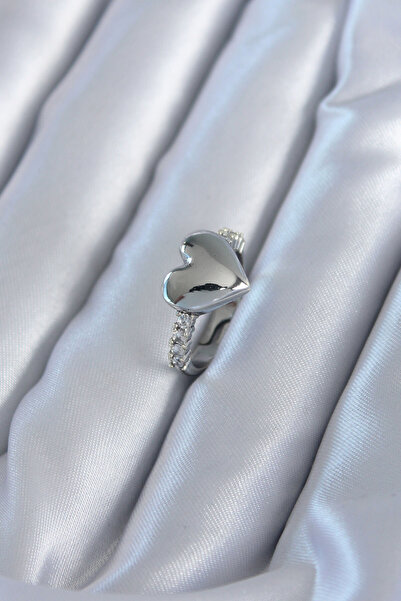 silky glows Stylish Silver Color Brass Zircon Stone Heart Model Women's Ring ...