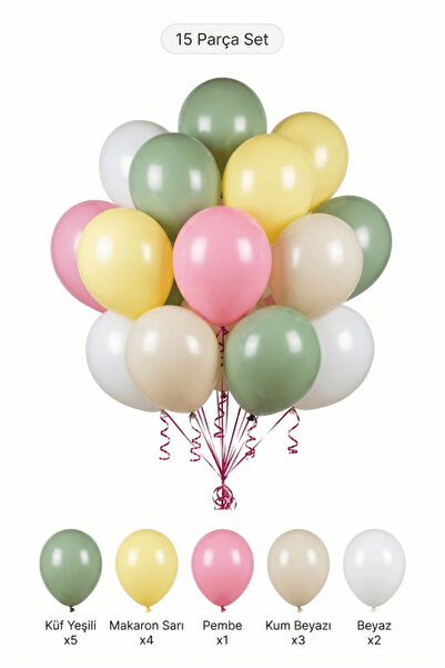 BALOMİS Lavanta Temalı Balon Seti Küf Yeşili Makaron Sarı 15 Adet Kız Doğum G...