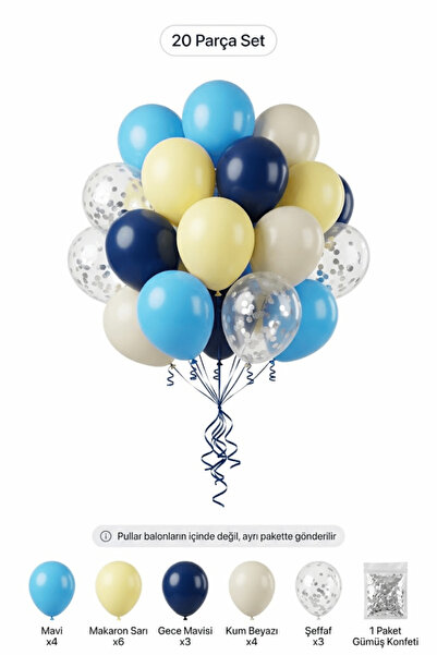 BALOMİS Bebek Karşılama Balon Seti Makaron Sarı Kum Beyazı 20 Adet Hastane Od...