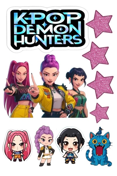 telaşe memuru زينة كعكة K-POP Demon Hunters - زينة كعكة من الورق الصالح للأكل...