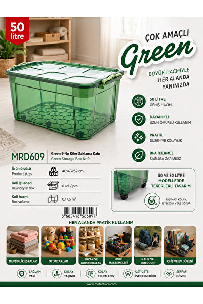 m mienca 50 Litre Tekerlekli Şeffaf Saklama Kutusu Green – Kapaklı Büyük Boy ...