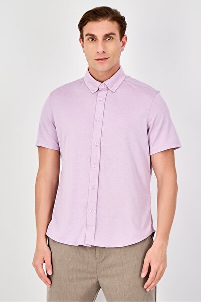 Report Collection Men Modern Fit Heather Short Sleeve Casual Shirt, Lavender