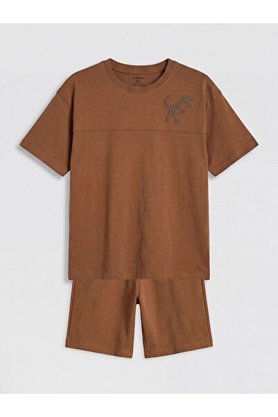 LC Waikiki Set tricou și pantaloni scurți pentru băieți cu imprimeu cu dinoza...