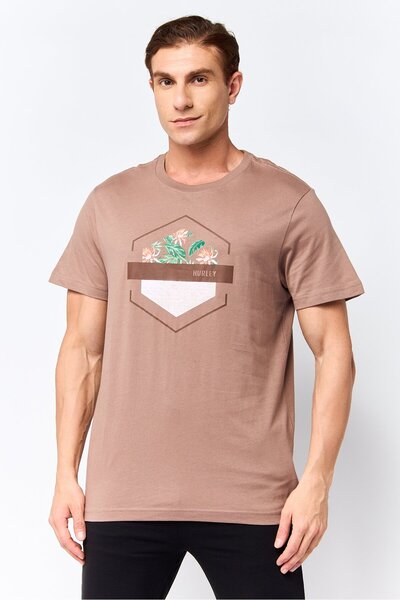 Hurley Men Sportswear Fit Short Sleeve Outdoor T-Shirt, Brown