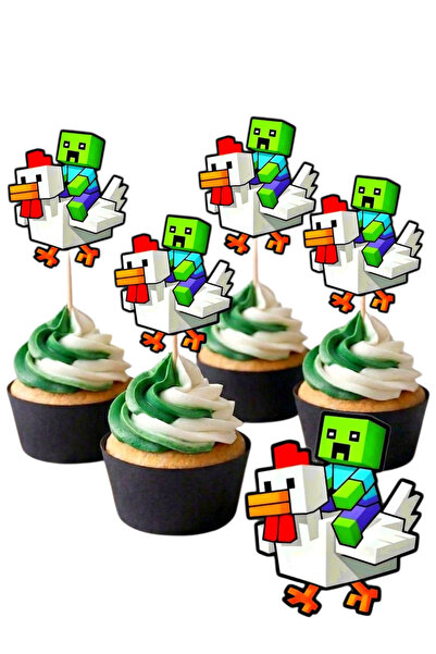 telaşe memuru Minecraft 10 Adet Cupcake Pasta Süsü - Minecraft Şekilli Kürdan...