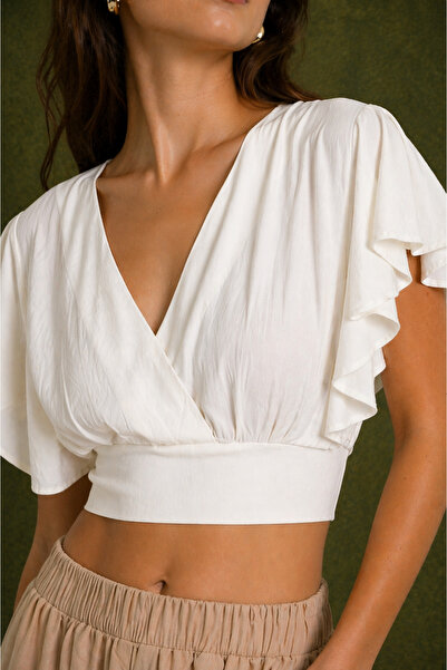 Becha Butik Ruffle Sleeve Detailed Crop Blouse