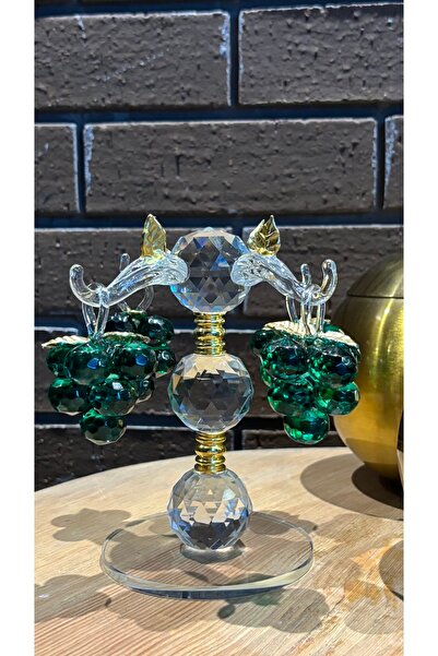 Ozk atelier Dekoratif Kristal Cam Dörtlü Salkım Üzüm Yeşil