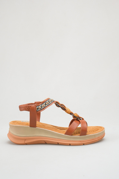 Moda Değirmeni Taba Cilt Kadın Sandalet Ayakkabı MD1203-123-0002