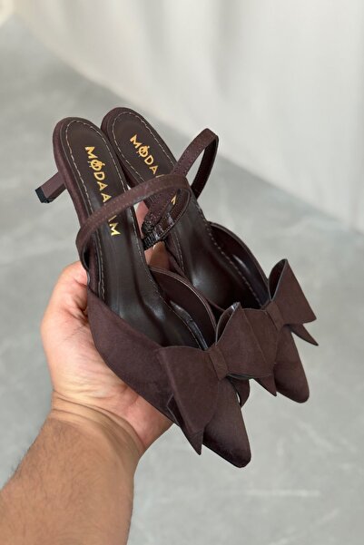 MODAADAM Γυναικεία παπούτσια Cupe με λεπτό κοντό τακούνι - Καφέ-Σουέντ