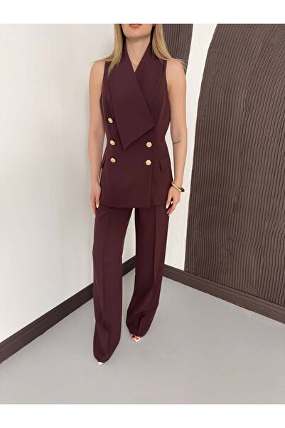 VESS MODA Σετ παντελόνι με διπλό γιακά και χρυσά κουμπιά