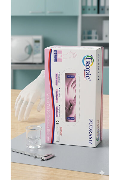 Tropical Tropic Pudrasız Lateks Muayene Eldiveni (100 Adet - Medium)