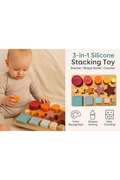 Brick Hues Montessori Silicone Stacking & Shape Sorting Set