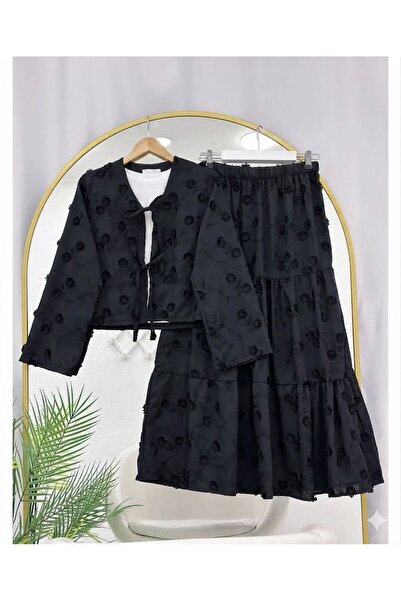 YILMAZBARMAZ SET FUSTĂ KIMONO CU BRODERIE FLORALĂ
