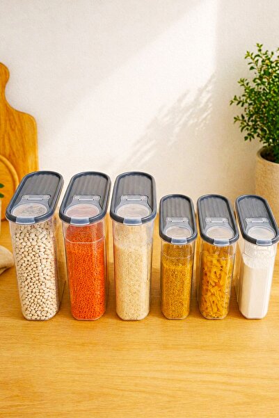 SWENCRAFT 6 Litre 3 Adet 4 Litre 3 Adet Erzak Bakliyat Saklama Kabı Kiler Box 6 'li Set Lüks Şık Kutu Gri Renk 6 ADET