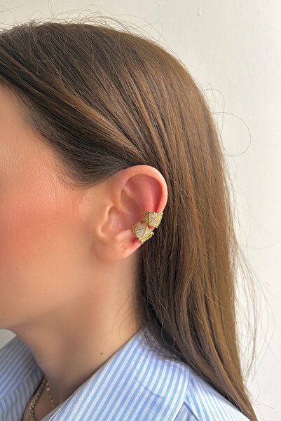 Bijou Luz Üçgen Kesim Zirkon Taşlı İkili Earcuff / Kıkırdak Küpe