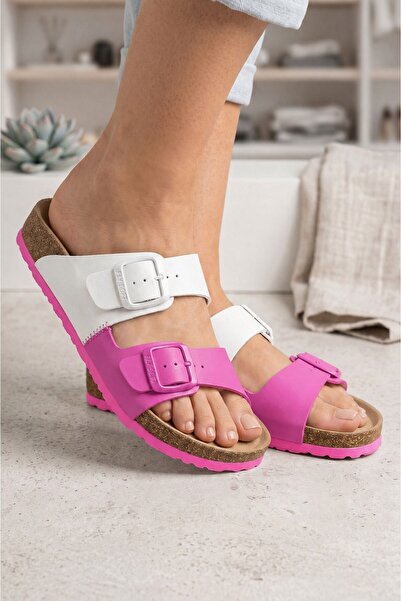 İncim Λευκές/Φούξια Γυναικείες Παντόφλες με Διπλή Πόρπη, Ορθοπεδικές, Άνετες,...