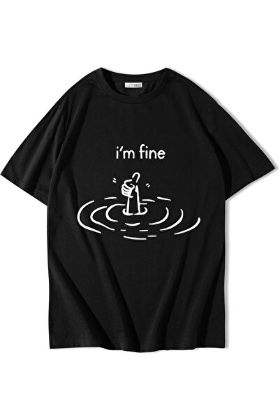 BRZ COLLECTION Tricou Unisex Oversize „I'm Fine” Negru