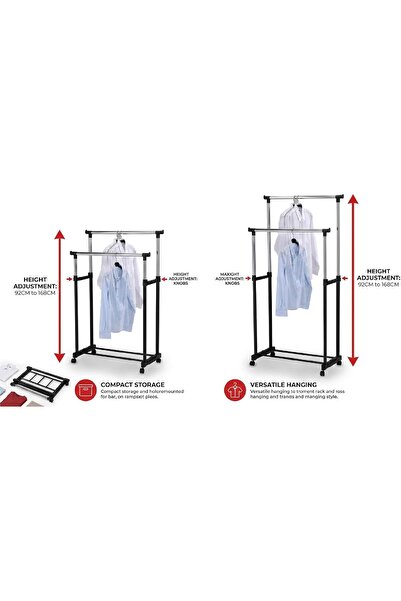 leostar Double Pole Telescopic Clothes Hanger Rack, Black,
