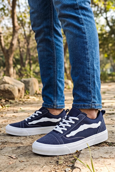 IN-STEP Chic Men's Blue Suede Detailed Platform Sole Casual Shoes