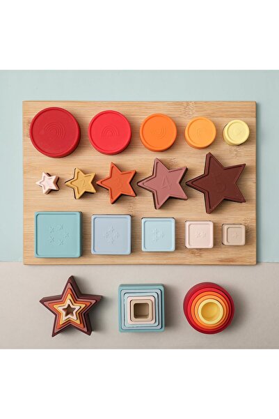 Brick Hues Montessori Silicone Stacking & Shape Sorting Set