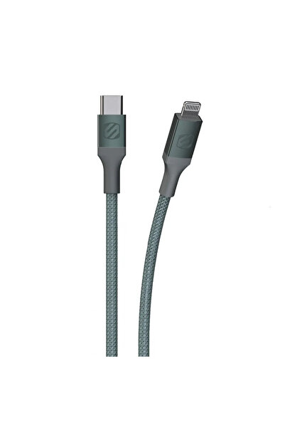 Scosche Cablu de date si sincronizare Lightning - USB-C MFI, impletit - 2.4m, Midnight Green