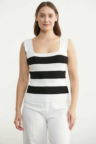 Sementa Πλεκτό Τρικό Αθλέτη με Χοντρές Τιράντες και Ρίγες - Λευκό